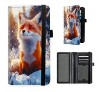 HGGJFLYX Checkbook Cover for Women and Men, PU Leather RFID Blocking Checkbook Holder Wallet Case with Elastic Strap & Multiple Card Slots, for Checks and Cards-L11, Red Fox Snow Sunset, 7.28*3.93