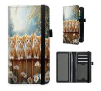 HGGJFLYX Checkbook Cover for Women and Men, PU Leather RFID Blocking Checkbook Holder Wallet Case with Elastic Strap & Multiple Card Slots, for Checks and Cards-L12, Five Cats Fence Daisies, 7.28*3.93