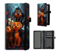 HGGJFLYX Checkbook Cover for Women and Men, PU Leather RFID Blocking Checkbook Holder Wallet Case with Elastic Strap & Multiple Card Slots, for Checks and Cards-L6, Dog Group Heart, 7.28*3.93 inch