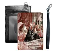 HGGJFLYX Credit Card Holder Slim Wallet for Women Men, RFID Blocking Front Pocket Card Holder, Travel Minimalist Thin Leather Case Wallet-J9, Black Cat in Pink Moonlight, 3.1 x 4.5 inch, Modern