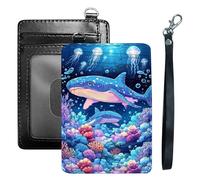 HGGJFLYX Credit Card Holder Slim Wallet for Women Men, RFID Blocking Front Pocket Card Holder, Travel Minimalist Thin Leather Case Wallet-J5, Cute Cartoon Whales Underwater, 3.1 x 4.5 inch, Modern