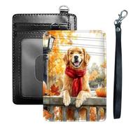 HGGJFLYX Credit Card Holder Slim Wallet for Women Men, RFID Blocking Front Pocket Card Holder, Travel Minimalist Thin Leather Case Wallet-J2, Autumn Golden Dog, 3.1 x 4.5 inch, Modern