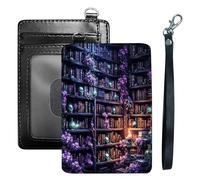 HGGJFLYX Credit Card Holder Slim Wallet for Women Men, RFID Blocking Front Pocket Card Holder, Travel Minimalist Thin Leather Case Wallet-J7, Magic Library with kulls, 3.1 x 4.5 inch, Modern