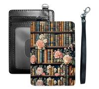 HGGJFLYX Credit Card Holder Slim Wallet for Women Men, RFID Blocking Front Pocket Card Holder, Travel Minimalist Thin Leather Case Wallet-J7, Vintage Bookshelf with Rose, 3.1 x 4.5 inch, Modern