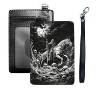 HGGJFLYX Credit Card Holder Slim Wallet for Women Men, RFID Blocking Front Pocket Card Holder, Travel Minimalist Thin Leather Case Wallet-J5, Dark Skeleton Warrior on Horse, 3.1 x 4.5 inch, Modern