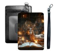 HGGJFLYX Credit Card Holder Slim Wallet for Women Men, RFID Blocking Front Pocket Card Holder, Travel Minimalist Thin Leather Case Wallet-J2, Magical Deer in Library, 3.1 x 4.5 inch, Modern