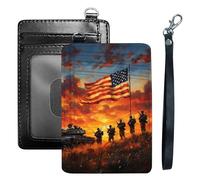 HGGJFLYX Credit Card Holder Slim Wallet for Women Men, RFID Blocking Front Pocket Card Holder, Travel Minimalist Thin Leather Case Wallet-J1, Patriotic Sunset Soldiers, 3.1 x 4.5 inch, Modern