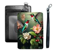 HGGJFLYX Credit Card Holder Slim Wallet for Women Men, RFID Blocking Front Pocket Card Holder - Travel Minimalist Thin Leather Case Wallet with ID Window & Wrist Strap, Hummingbirds Flower Garden, 3.1