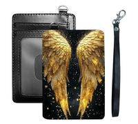 HGGJFLYX Credit Card Holder Slim Wallet for Women Men, RFID Blocking Front Pocket Card Holder, Travel Minimalist Thin Leather Case Wallet with ID Window & Wrist Strap-L9, Gilded Wings, 3.1 x 4.5 inch