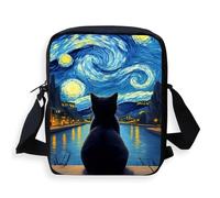 HGGJFLYX Crossbody Sling Bag for Women Men, Lightweight Small Messenger Shoulder Bag with Adjustable Strap and Zipper, Starry Night Cat