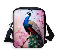 HGGJFLYX Crossbody Sling Bag for Women Men, Lightweight Small Messenger Shoulder Bag with Adjustable Strap and Zipper 3, Peacock By Pink Blossoms
