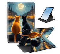 HGGJFLYX for iPad 10.2 inch 2021/2020/2019,360 Degree Rotating Multi-Angle Viewing Stand Leather Cover 10.2" for iPad 7th/8th/9th Generation,Auto Sleep/Wake,Two Cats Under Moon