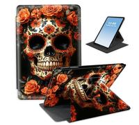 HGGJFLYX for iPad 8th/6th/5th Generation 9.7" 2018/2017,360 Degree Rotating Multi-Angle Viewing Stand Leather Cover 9.7" for iPad 2018 2017,Auto Sleep/Wake,Orange Rose Sugar Skull