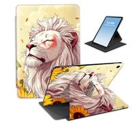 HGGJFLYX for iPad 8th/6th/5th Generation 9.7-Inch 2018/2017,360 Degree Rotating Multi-Angle Viewing Stand Leather Cover 9.7" for iPad 2018 2017,Auto Sleep/Wake,Sunflower White Lion