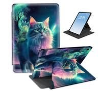 HGGJFLYX for iPad 8th/6th/5th Generation 9.7-Inch 2018/2017,360 Degree Rotating Multi-Angle Viewing Stand Leather Cover 9.7" for iPad 2018 2017,Auto Sleep/Wake,Fantasy Cat with Nature Fusion