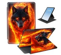 HGGJFLYX for iPad 8th/6th/5th Generation 9.7-Inch 2018/2017,360 Degree Rotating Multi-Angle Viewing Stand Leather Cover 9.7" for iPad 2018 2017,Auto Sleep/Wake,Flaming Wolf Spirit