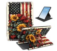 HGGJFLYX for iPad 8th/6th/5th Generation 9.7-Inch 2018/2017,360 Degree Rotating Multi-Angle Viewing Stand Leather Cover 9.7" for iPad 2018 2017,Auto Sleep/Wake,USA Flag Floral Fusion
