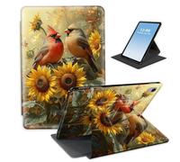 HGGJFLYX for iPad 8th/6th/5th Generation 9.7-Inch 2018/2017,360 Degree Rotating Multi-Angle Viewing Stand Leather Cover 9.7" for iPad 2018 2017,Auto Sleep/Wake,Cardinal Birds Sunflower