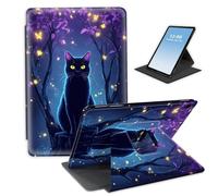 HGGJFLYX for iPad 8th/6th/5th Generation 9.7-Inch 2018/2017,360 Degree Rotating Multi-Angle Viewing Stand Leather Cover 9.7" for iPad 2018 2017,Auto Sleep/Wake,Cat Firefly Woods