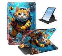 HGGJFLYX for iPad 8th/6th/5th Generation 9.7-Inch 2018/2017,360 Degree Rotating Multi-Angle Viewing Stand Leather Cover 9.7" for iPad 2018 2017,Auto Sleep/Wake,Diving Cat Underwater