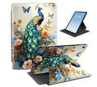 HGGJFLYX for iPad 8th/6th/5th Generation 9.7-Inch 2018/2017,360 Degree Rotating Multi-Angle Viewing Stand Leather Cover 9.7" for iPad 2018 2017,Auto Sleep/Wake,Peacock Floral Butterflies