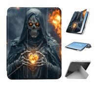 HGGJFLYX for iPad 9th/ 8th/ 7th Generation Case 10.2" Case with Pencil Holder, Foldable Y-Shaped Protective Cover, Stylish Clear Multi-Angle Viewing & Auto Sleep/Wake, Skeleton Fire Heart