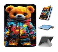 HGGJFLYX for iPad A16 (11th Generation) Case with Pencil Holder, Foldable Y-Shaped Protective Cover, Stylish Clear Auto Sleep/Wake & Multi-Angle Viewing Tablet Case, Graffiti Bear Hoodie