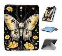 HGGJFLYX for iPad A16 (11th Generation) Case with Pencil Holder, Foldable Y-Shaped Protective Cover, Stylish Clear Multi-Angle Viewing & Auto Sleep/Wake Tablet Case, Mystic Moth with Flowers