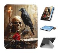 HGGJFLYX for iPad Air 11 2024 Case with Pencil Holder, Foldable Y-Shaped Protective Cover, Stylish Clear Multi-Angle Viewing & Auto Sleep/Wake Tablet Case, Candlestick Crow Skull