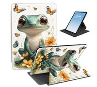 HGGJFLYX for iPad Air 3 2019,360 Degree Rotating Multi-Angle Viewing Stand Leather Cover for iPad Pro 10.5 Inch Case 2017,Auto Sleep/Wake,Frogs and Butterflies