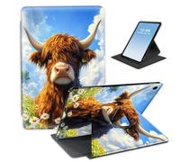 HGGJFLYX for iPad Air 3 2019,360 Degree Rotating Multi-Angle Viewing Stand Leather Cover for iPad Pro 10.5 Inch Case 2017,Auto Sleep/Wake,Highland Cow in Daisy Field