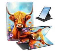 HGGJFLYX for iPad Air 3 2019,360 Degree Rotating Multi-Angle Viewing Stand Leather Cover for iPad Pro 10.5 Inch Case 2017,Auto Sleep/Wake,Highland Cow Flowers