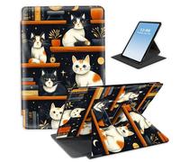 HGGJFLYX for iPad Air 3 2019,360 Degree Rotating Multi-Angle Viewing Stand Leather Cover for iPad Pro 10.5 Inch Case 2017,Auto Sleep/Wake,Library Cats Starry Shelves