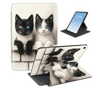 HGGJFLYX for iPad Air 3 2019,360 Degree Rotating Multi-Angle Viewing Stand Leather Cover for iPad Pro 10.5 Inch Case 2017,Auto Sleep/Wake,Black White Cats Blue Eyes