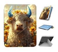 HGGJFLYX for iPad Air 3 2019/iPad Pro 10.5 inch Case with Pencil Holder, Foldable Y-Shaped Protective Cover, Stylish Clear Multi-Angle Viewing & Auto Sleep/Wake, Flower Cow