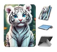 HGGJFLYX for iPad Air 3 2019/iPad Pro 10.5 inch Case with Pencil Holder, Foldable Y-Shaped Protective Cover, Stylish Clear Multi-Angle Viewing & Auto Sleep/Wake, White Tiger in Forest
