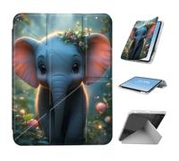 HGGJFLYX for iPad Air 3 2019/iPad Pro 10.5 inch Case with Pencil Holder, Foldable Y-Shaped Protective Cover, Stylish Clear Multi-Angle Viewing & Auto Sleep/Wake, Elephant Forest Flower