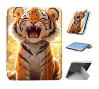 HGGJFLYX for iPad Air 3 2019/iPad Pro 10.5 inch Case with Pencil Holder, Foldable Y-Shaped Protective Cover, Stylish Clear Multi-Angle Viewing & Auto Sleep/Wake, Cute Tiger in Forest