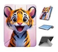 HGGJFLYX for iPad Air 3 2019/iPad Pro 10.5 inch Case with Pencil Holder, Foldable Y-Shaped Protective Cover, Stylish Clear Multi-Angle Viewing & Auto Sleep/Wake, Cute Tiger Cub on Pink