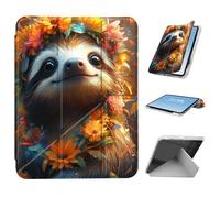 HGGJFLYX for iPad Air 3 2019/iPad Pro 10.5 inch Case with Pencil Holder, Foldable Y-Shaped Protective Cover, Stylish Clear Multi-Angle Viewing & Auto Sleep/Wake, Flower Crown Sloth