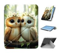 HGGJFLYX for iPad Air 3 2019/iPad Pro 10.5 inch Case with Pencil Holder, Foldable Y-Shaped Protective Cover, Stylish Clear Multi-Angle Viewing & Auto Sleep/Wake, Two Owlets with Flower