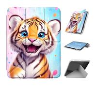 HGGJFLYX for iPad Air 3 2019/iPad Pro 10.5 inch Case with Pencil Holder, Foldable Y-Shaped Protective Cover, Stylish Clear Multi-Angle Viewing & Auto Sleep/Wake, Cheerful Tiger Cub