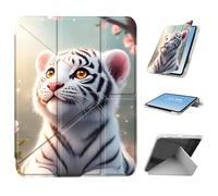 HGGJFLYX for iPad Air 3 2019/iPad Pro 10.5 inch Case with Pencil Holder, Foldable Y-Shaped Protective Cover, Stylish Clear Multi-Angle Viewing & Auto Sleep/Wake, Cherry Blossom White Tiger