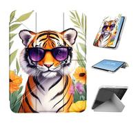 HGGJFLYX for iPad Air 3 2019/iPad Pro 10.5 inch Case with Pencil Holder, Foldable Y-Shaped Protective Cover, Stylish Clear Multi-Angle Viewing & Auto Sleep/Wake, Cool Tiger with Sunglasses