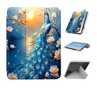 HGGJFLYX for iPad mini 7 A17 Pro 2024/iPad Mini 6 2021 Case with Pencil Holder, Foldable Y-Shaped Protective Cover, Stylish Clear Multi-Angle Viewing & Auto Sleep/Wake, Peacock Magnolia Sunset