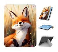 HGGJFLYX for iPad mini 7 A17 Pro 2024/iPad Mini 6 2021 Case with Pencil Holder, Foldable Y-Shaped Protective Cover, Stylish Clear Multi-Angle Viewing & Auto Sleep/Wake, Happy Fox in Wheat Field
