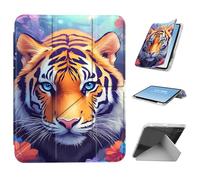 HGGJFLYX for iPad mini 7 A17 Pro 2024/iPad Mini 6 2021 Case with Pencil Holder, Foldable Y-Shaped Protective Cover, Stylish Clear Multi-Angle Viewing & Auto Sleep/Wake, Flower Tiger Portrait