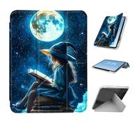 HGGJFLYX for iPad mini 7 A17 Pro 2024/iPad Mini 6 2021 Case with Pencil Holder, Foldable Y-Shaped Protective Cover, Stylish Clear Multi-Angle Viewing & Auto Sleep/Wake, Witch Girl Moon Reading