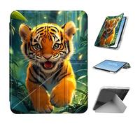 HGGJFLYX for iPad mini 7 A17 Pro 2024/iPad Mini 6 2021 Case with Pencil Holder, Foldable Y-Shaped Protective Cover, Stylish Clear Multi-Angle Viewing & Auto Sleep/Wake, Running Tiger