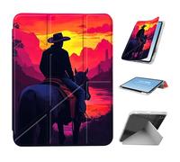 HGGJFLYX for iPad mini 7 A17 Pro 2024/iPad Mini 6 2021 Case with Pencil Holder, Foldable Y-Shaped Protective Cover, Stylish Clear Multi-Angle Viewing & Auto Sleep/Wake, Cowboy on Horse at Sunset